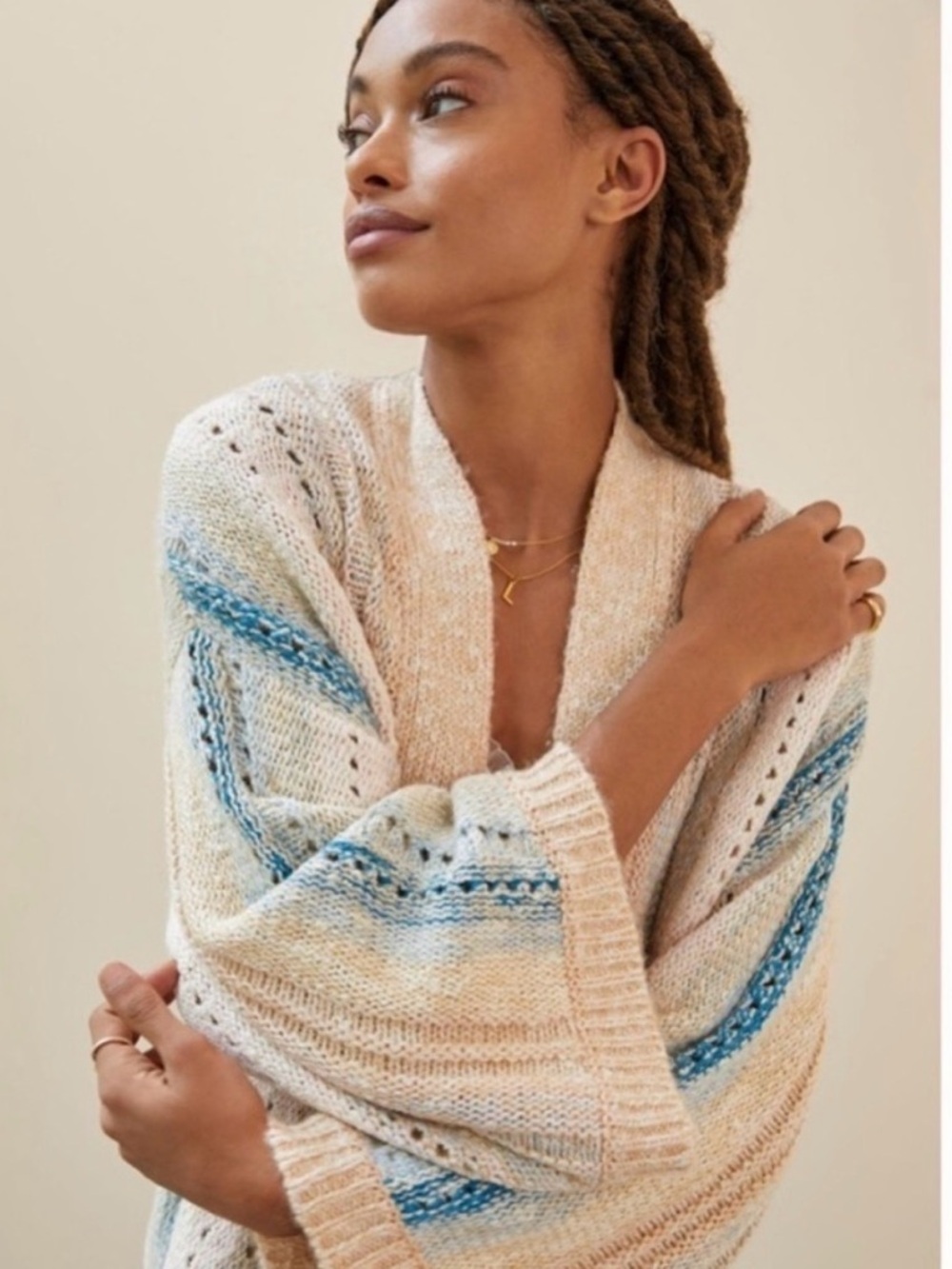 ANTHROPOLOGIE Elena Knit Space-Dyed Open Cardigan Chunky Multi Pink Striped OS